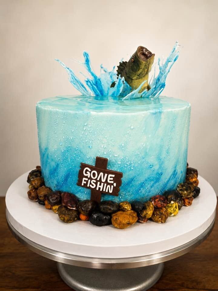 Blue fishing themed cake